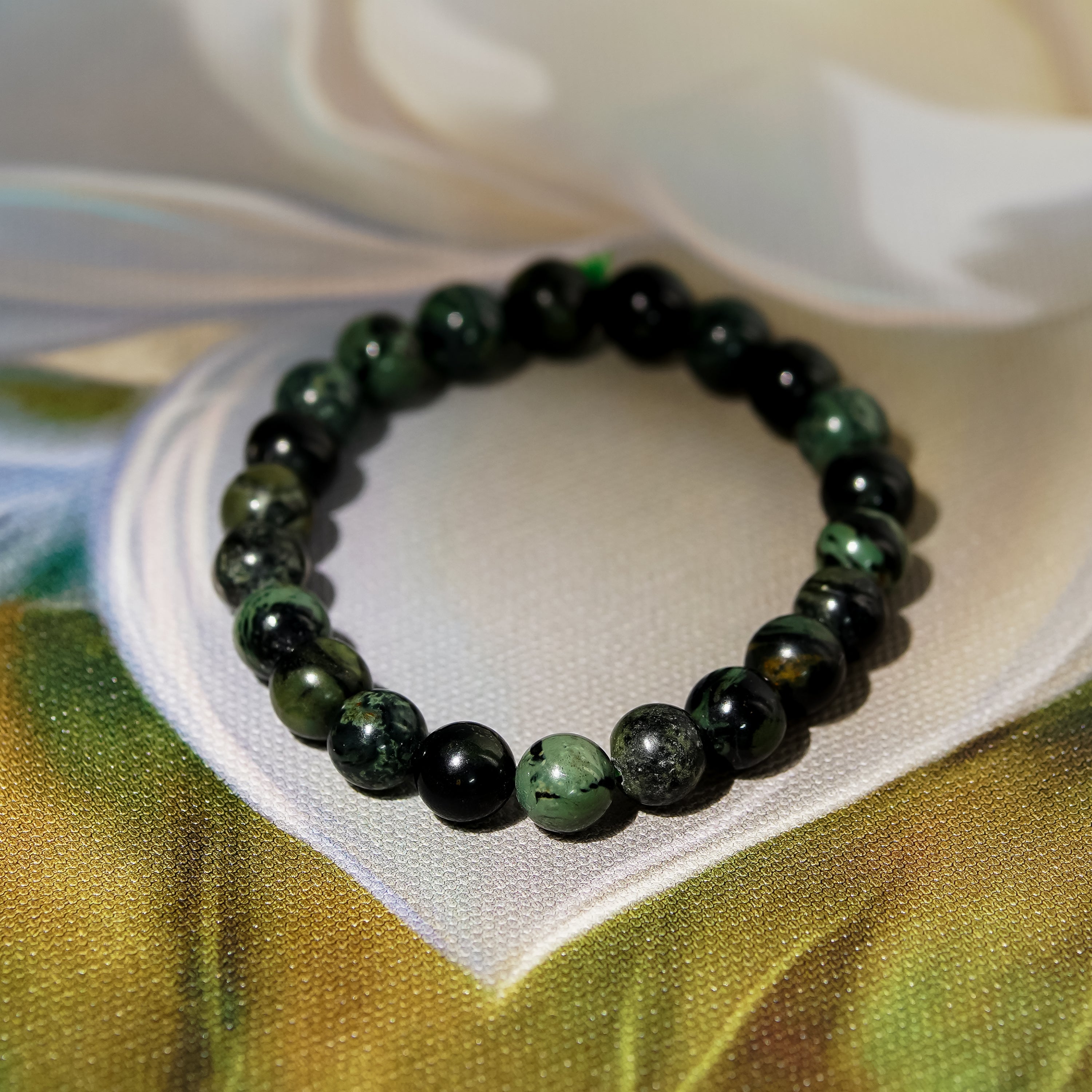 THE FOREST Green Tiger Eye Stone and Black Lava Bead Bracelet for Men
